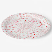 Rote Elfen und Schneeflocken Pappteller (Schrägansicht)