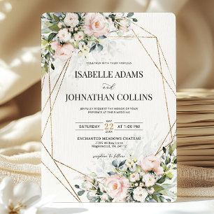 Röte Elfenbein Blumen Gold Geometrisch Hochzeit Einladung