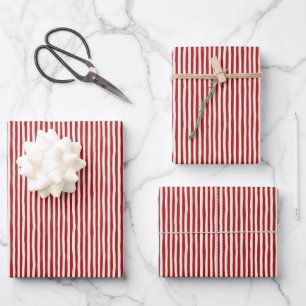 Rote & Elfenbein schiefe Streifen Geschenkpapier Set
