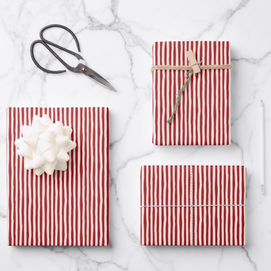 Rote & Elfenbein schiefe Streifen Geschenkpapier Set (Vorderseite)