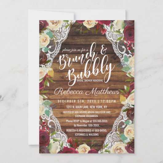 Rote Elfenbein-Schnürholz-Brunch Bubble Einladung (Vorderseite)