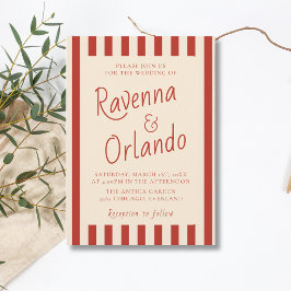 Rote Elfenbein-Streifen Retro-Minimalist-Hochzeit Einladung