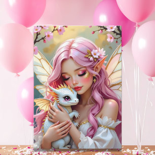Rote Elfenfee & Weißer Drache   Alles Gute zum Geb Karte