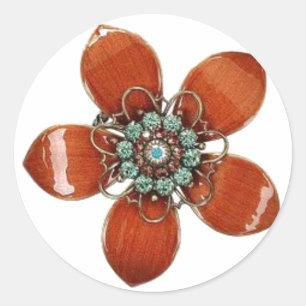 Rote Emaille und Aquamarine Brooch Runder Aufkleber