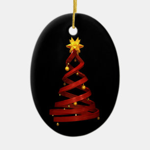 Rote Entwurfskiefer und goldene Bälle Keramikornament