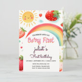 Rote Erdbeere 1. Party Erster Geburtstag Einladung (Stehend Vorderseite)