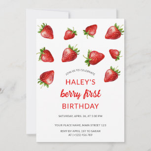 Rote Erdbeere Aquarell Beere 1. Baby-Geburtstag Einladung