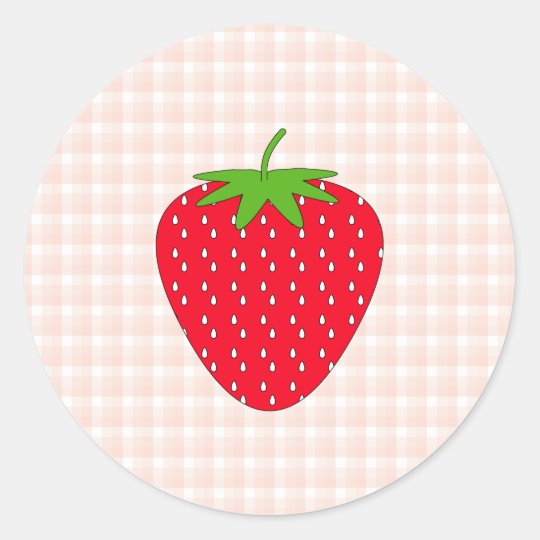 Rote Erdbeere Auf Gingham Kontrolle Runder Aufkleber Zazzle De