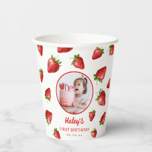 Rote Erdbeere Beere Erstes Baby Geburtstagsfoto Pappbecher