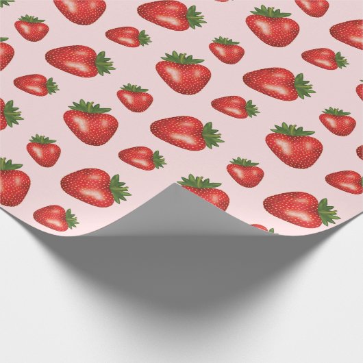 Rote Erdbeere Fruchtmuster auf rosa Geschenkpapier (Ecke)