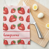 Rote Erdbeere Fruchtmuster auf Rosa mit Text Geschirrtuch (Viertel Falte)