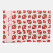 Rote Erdbeere Fruchtmuster auf Rosa mit Text Geschirrtuch (Horizontal)
