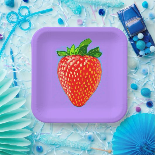 Rote Erdbeere im Pop Art Style Pappteller (Party)