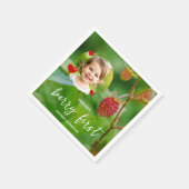 Rote Erdbeere & Kinderfoto Beeren Erster Geburtsta Serviette (Ecke)