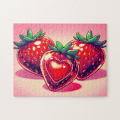 Rote Erdbeere mit Herz niedlich Zeichnend - Puzzle (Horizontal)