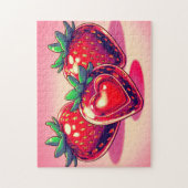 Rote Erdbeere mit Herz niedlich Zeichnend - Puzzle (Vertikal)