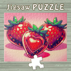 Rote Erdbeere mit Herz süße Zeichnung -  Puzzle