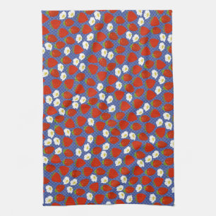 Rote Erdbeere mit marineweißem Korbmusterhintergru Geschirrtuch