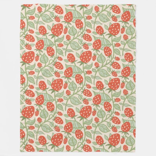 Rote Erdbeere und grüne Blätter Fleecedecke (Vorderseite)