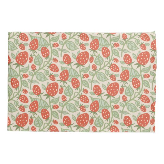 Rote Erdbeere und grüne Blätter Kissenbezug (Rückseite)