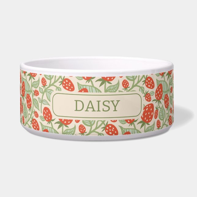 Rote Erdbeere und grüne Blätter Napf (Vorderseite)