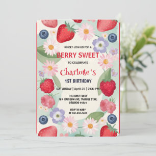 Rote Erdbeeren 1. Geburtstag Party für Kinder Einladung