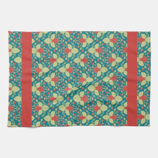 Rote Erdbeeren, Blume, Obst und Früchte Geschirrtuch (Horizontal)