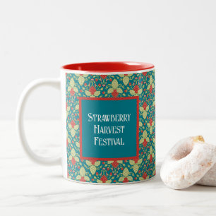 Rote Erdbeeren, Blumen, Früchte und Ausläufer Zweifarbige Tasse