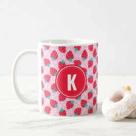 Rote Erdbeeren Blumenmuster Monogramm Kaffeetasse
