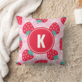 Rote Erdbeeren Blumenmuster Monogramm Kissen (Decke)