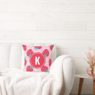 Rote Erdbeeren Blumenmuster Monogramm Kissen