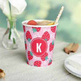 Rote Erdbeeren Blumenmuster Monogramm Pappbecher