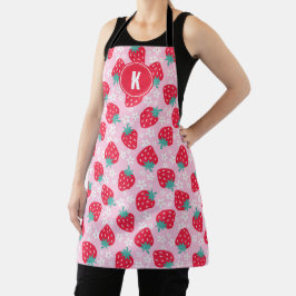 Rote Erdbeeren Blumenmuster Monogramm Schürze