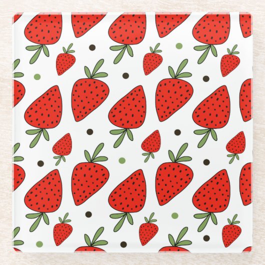 Rote Erdbeeren Cartoon Nahtloses Muster Glasuntersetzer (Vorderseite)