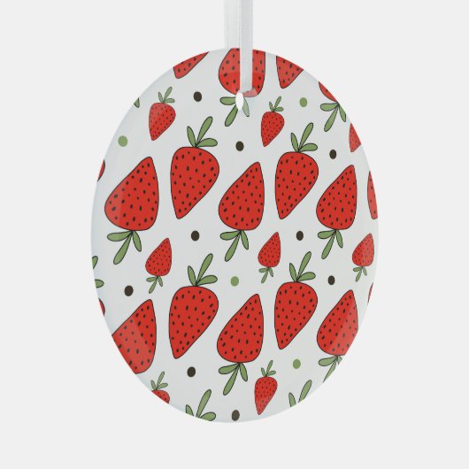 Rote Erdbeeren Cartoon Nahtloses Muster Ornament Aus Glas (Vorderseite Rechts)