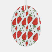 Rote Erdbeeren Cartoon Nahtloses Muster Ornament Aus Glas (Vorderseite links)