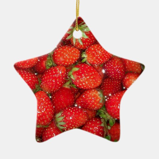 Rote Erdbeeren Foto Bildsternform Weihnachten Keramik Ornament (Vorne)