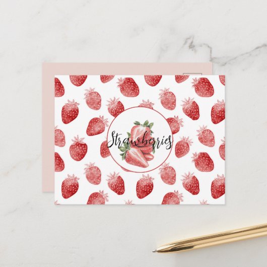 Rote Erdbeeren Frucht Postkarte (Vorderseite/Rückseite Beispiel)
