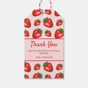 Rote Erdbeeren Früchte auf Rosa Danke, Geburtstag Geschenkanhänger