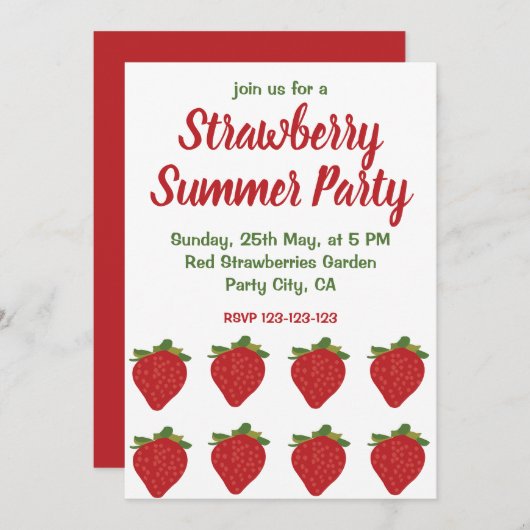 Rote Erdbeeren Früchte Erdbeere Sommer Party Einladung (Vorne/Hinten)