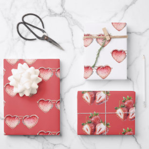 Rote Erdbeeren Herzfarbenen Brille Geburtstag Geschenkpapier Set