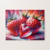 Rote Erdbeeren mit Glasherz-Malerei - Puzzle (Horizontal)