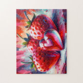 Rote Erdbeeren mit Glasherz-Malerei - Puzzle (Vertikal)