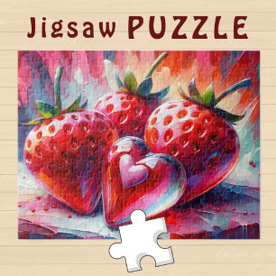 Rote Erdbeeren mit Glasherz-Malerei - Puzzle