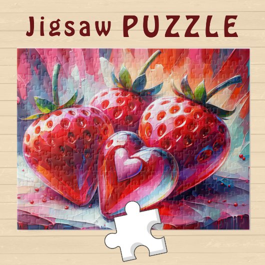Rote Erdbeeren mit Glasherz-Malerei - Puzzle
