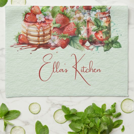 Rote Erdbeeren und Desserts Teezeit Geschirrtuch (Gefaltet)