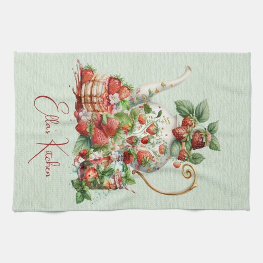 Rote Erdbeeren und Desserts Teezeit Geschirrtuch (Horizontal)