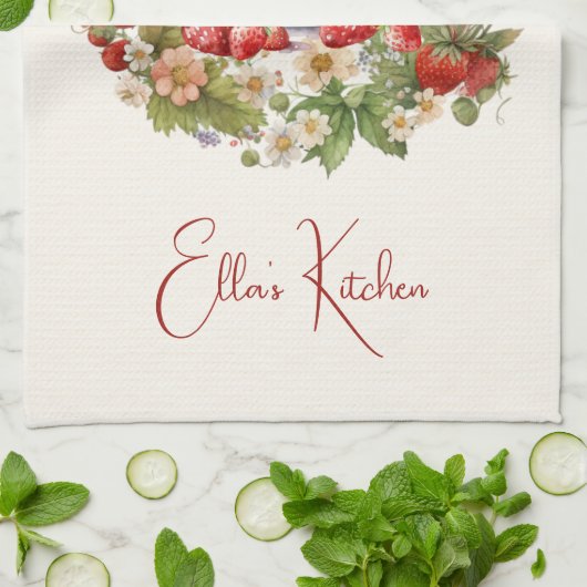 Rote Erdbeeren und Desserts Teezeit Geschirrtuch (Gefaltet)