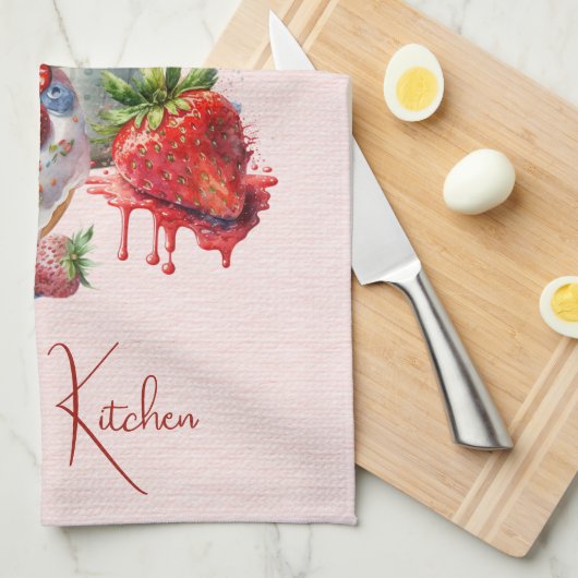 Rote Erdbeeren und Desserts Teezeit Geschirrtuch (Viertel Falte)