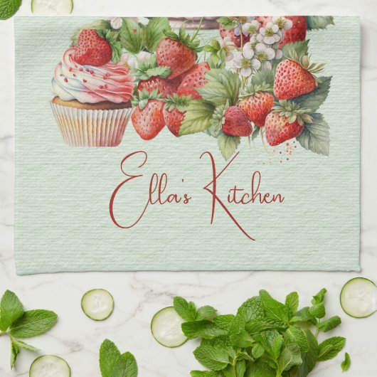 Rote Erdbeeren und Desserts Teezeit Geschirrtuch (Gefaltet)